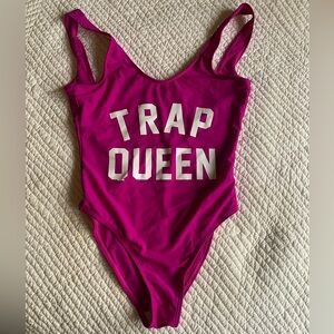 Trap Queen One Piece Bathing Suit in Mulberry Purple Magenta w High Cut Leg